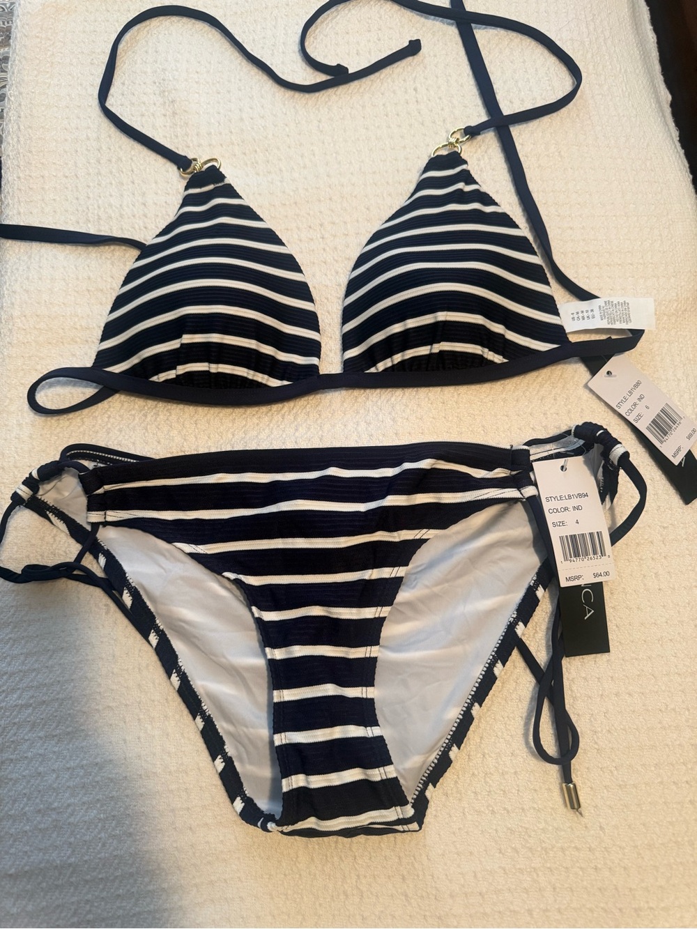 La Blanca Navy and White Striped Triangle Bikini